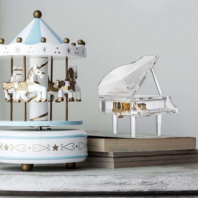 ELLDOO Piano Music Box, Mechanical Clockwork Decorative Piano Musical Box,Transparent Acrylic Piano Ornament Romantic Gift for Girl Women (Tune: You are My Sunshine)