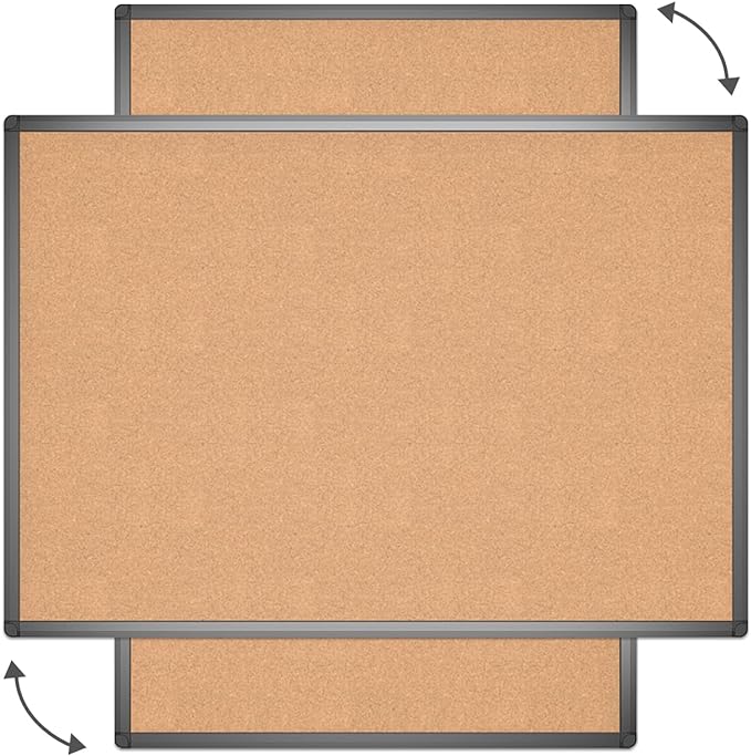 VIZ-PRO Cork Notice Board, 48 X 32 Inches, Cork Bulletin Board with Black Aluminium Frame