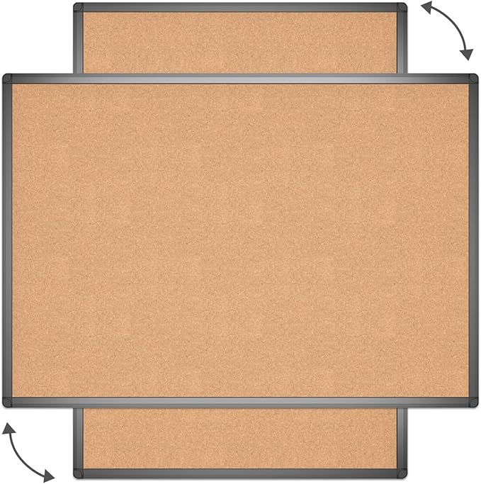 VIZ-PRO Cork Notice Board, 36 X 24 Inches, Cork Bulletin Board with Black Aluminium Frame