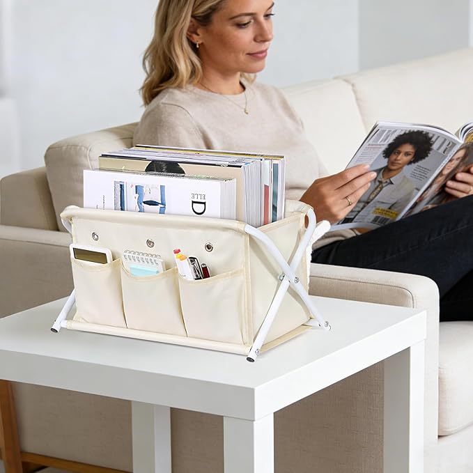 KEEGH Magazine Holder with 3 Pockets, Large Capacity Magazine Rack for Magazines, Books, Newspapers Magazine Basket for Living Room, Office, Study, Bedroom