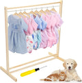 Estune Dog Garment Rack with 12 Wood Pet Clothes Hanger Wooden Dog Dress up Storage Small Closet Pet Clothes Organizer Accessories for Doll Cat and Puppy(Medium)