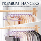 HOUSE DAY Lt-Purple Velvet Hangers 20 Pack, Premium Non-Slip Felt Clothes, Sturdy Heavy Duty Coat, Durable Hangers for Suits, Space Saving with No Hanger Mark, 360° Swivel Rotating Rose Gold Hook