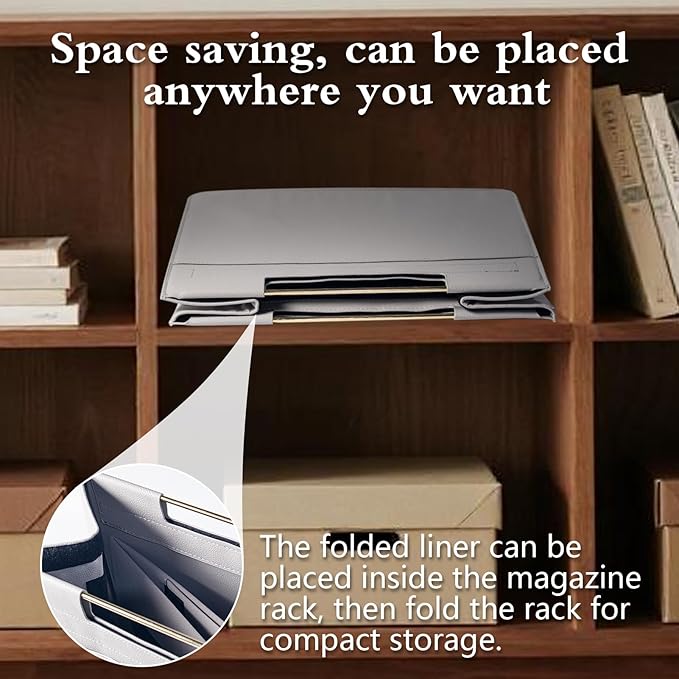 Leather Magazine Holder Foldable with Handles，Stable Magazine Rack Floor，Magazine Basket File Holder Storage，Document File Folder Organizer Free Standing for Office Living Room (grey)