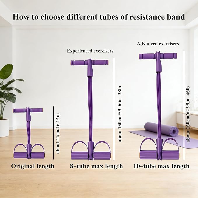 Pedal Resistance Bands with Handle, 8 tube/10 Tube Stretch Bands, Fitness Shaping Yoga Exercise Equipment, Natural Rubber Tension Rope, for Abdominal, Leg, Arm and Back Slimming Training