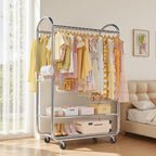 EAGMAK Heavy Duty Clothing Racks for Hanging Clothes 720 Lbs, Rolling Clothes Rack Double Rod Garment Rack with Lockable Wheels, Metal Closet Organizer for Bedroom, Laundry, Retail, Silver