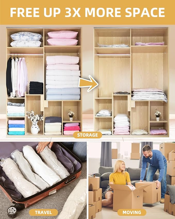 Vacuum Storage Bags for moving, Vacuum Seal Bags for Memory Foam, Latex, Clothing & Bedding, Space Saver Bags (10 Small)