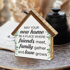 Housewarming Gifts, New House New Apartment Decor, Gifts for New Home Owner, Blessings House Shaped Wooden Block Sign Home Living Room Decor for Desk Table Shelf