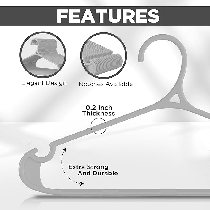 Utopia Home Clothes Hangers - Standard Plastic Hangers Space Saving - Durable Coat Hangers 20 Pack (Grey)