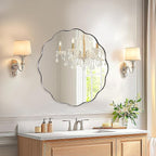 ANDY STAR Chrome Round Wall Mirror 36 inch, Polished Metal Frame Circle Bathroom Mirror in SUS304 Stainless Steel Frame, with Unique Modern Circular Wavy Design