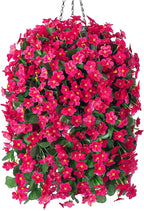 Artificial Fake Hanging Flowers Plants Baskets for Outdoor Outside Porch Decoration, Faux Silk Hotpink Realistic UV Resistant Orchid Long Vines in Planter for Spring Summer Home Patio Balcony