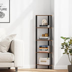 TUTOTAK Corner Shelf, 5-Tier Corner Bookshelf for Small Space, Narrow Display Corner Shelf Stand with Storage Rack, for Living Room, Bedroom, Rustic Brown BS05BB005