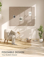 Fluxynara Large Bulletin Board, 47.2" x 35.4" Cork Board Alternative with 24 Safe Removable Adhesive Tabs, Foldable Felt Pin Board for Home Office, Classroom, Bedroom,Entryway for Walls—Taupe