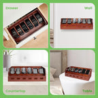Large Adjustable Bamboo Belt Organizer Box, 6 Grids Belt Rack, Belt Organizer for Closet Shelf and Drawer, Tie and Belt Storage Organizer Wall Mount and Displayer for Men Women Father Day (Brown)