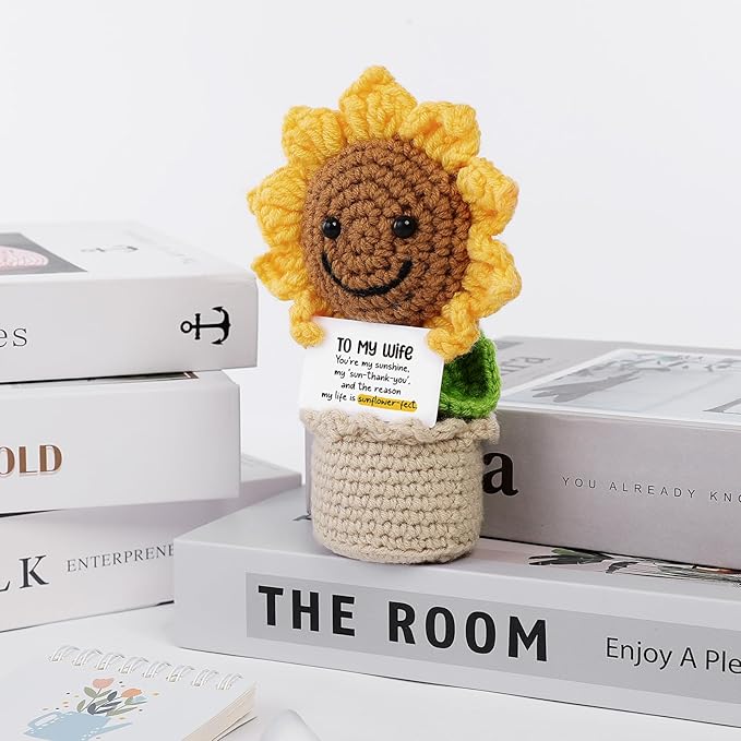 Valentines gift, Handmade Crochet Flowers Sunflower, Emotional Positive Support Crochet, Crochet Toy Doll, Mothers Day, Birthday Gifts for Moms, Home Decor, Gifts for Mom with Gift Box(To My Wife)