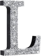 Qunclay 5.7" Silver Crystal Diamond Bling Letters Crushed Diamond Decoration Wooden Glitter Letter with Screw and Hooks Rhinestone Gift for Wedding Y2k Mcbling Bedroom Wall Decor (Letter L)