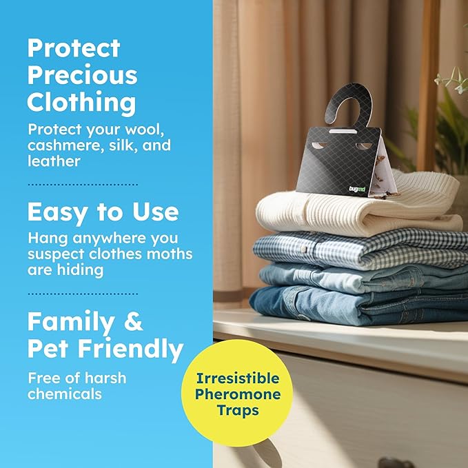 BugMD Clothes & Pantry Moth Traps (18 Count) – Sticky Glue Pheromone-Based Repellent for Closets, Cabinets & Wardrobes – Non-Toxic - Black