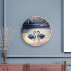 Decorative Plates for Home, Sunset Couple Swans Lake With Tree Painting Tray for Table Display, Ceramic Dinner Plate W/Stand, Living Room Dining Room, Housewarming Gifts, 7 Inch