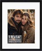 Rempry 11x14 Picture Frame, Display Pictures 8x10 with Mat or 11x14 Without Mat, Wall Hanging or Tabletop Photo Frame with Shatter Resistant Plexiglass, Black, 1 Pack