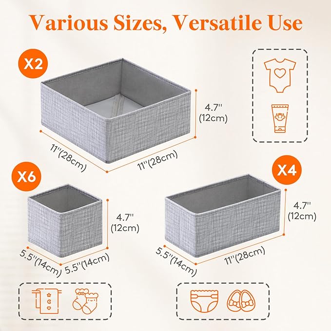Lifewit Nursery Drawer Organizer for Clothes 12 Pack, Certified Child-safe Dresser Drawer Divider Storage Bins, Foldable Clothing Storage Basket for Baby Clothes/Underwear/Sock/Diaper in Closet