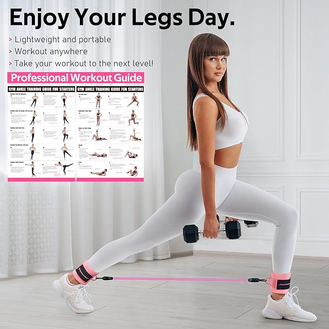 Ankle Resistance Bands with Cuffs, Ankle Bands for Working Out, Ankle Resistance Band for Legs and Glutes Workout Equipment, Butt Exercise Equipment for Women