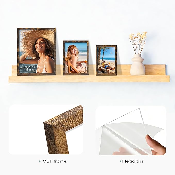 15 Pack Picture Frames Collage Wall Decor, Brown Frame Set with 3pcs 8x10, 6pcs 5x7, 6pcs 4x6 for Gallery Display, Wall Mounting & Tabletop, Bulk Photo Frames for Living Room Decor