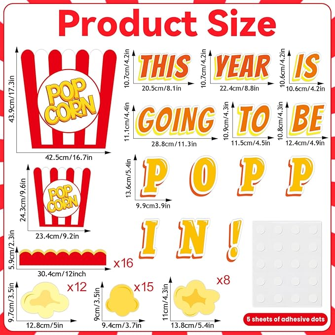 Popcorn Bulletin Board for Classroom Decorations Happy New Year Classroom Bulletin Board Set DIY Crafts Movie Themed Paper Cutouts for Students Wall Popcorn Holiday Celebration Party Supplies Decor