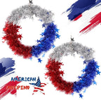 Patriotic Wreath for Front Door Red White Blue Wreath 4th of July Wreaths for Door Wall Memorial Day Decor Independence Day Hanging Decoration for Outside Home Farmhouse Holiday (Shiny A)
