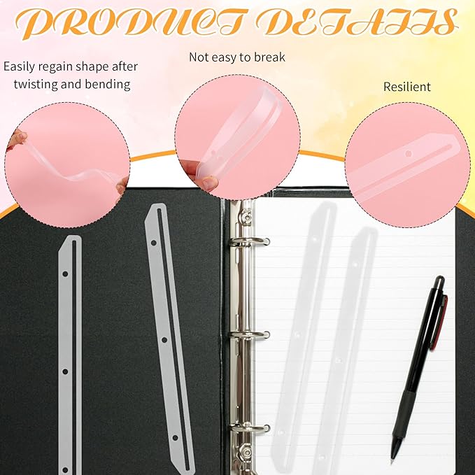 craftshou 100 Pcs 3 Hole Punched Magazine Holders for Binders 11.8In Plastic Magazine Organizer 3 Ring Binder Insert Strips Clear Magazine Collector for File Book Craft Paper
