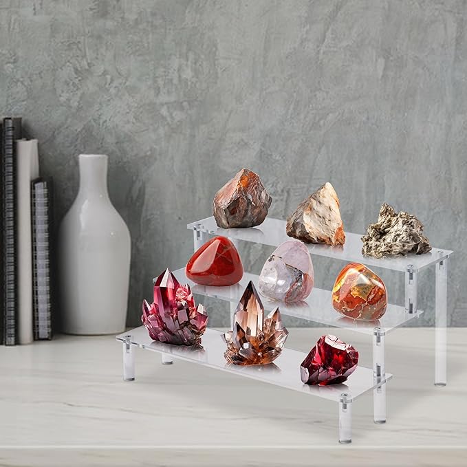 Hoewina 3PCS Acrylic Risers Display Stands, 3 Tier Perfume Organizer Display Shelf & Versatile Cupcake Stand Holder, Display Risers for Figures, Dessert Shelves for Party for Decoration and Organizer