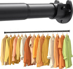 Closet Rods for Hanging Clothes, 17-69 Inch No-Cut Stepless Adjustable Closet Rod, 1.3 Inch Heavy Duty Metal Closet Hanging Rod with Brackets, Matte Black Closet Bar for Closet, Laundry Room, RV