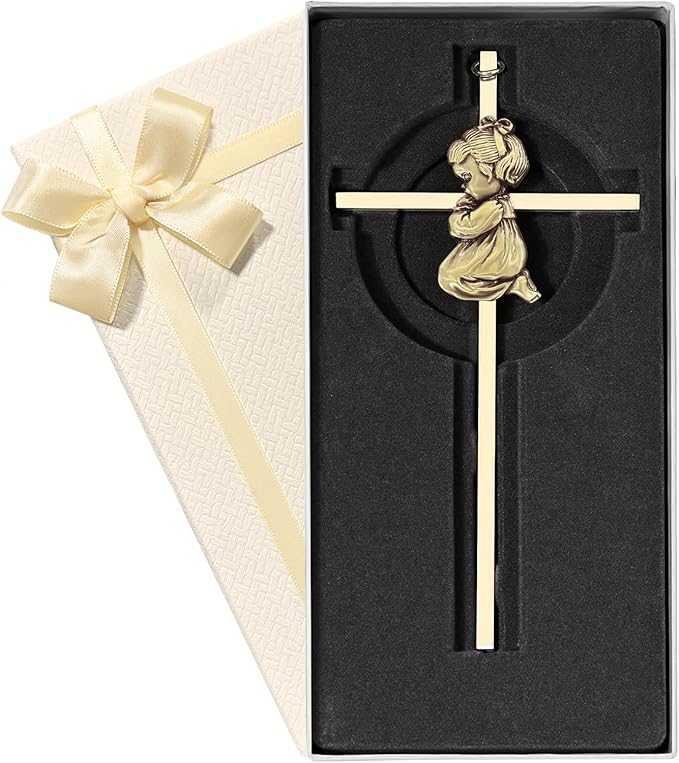 Tryuunion Baby Wall Cross Baptism Gifts for Boys and Girl, 7-inch Blessing Boy Baptism Crosses for First Holy Communion Christening and Dedication Baptismal Gifts (Gold Girl-7 in)