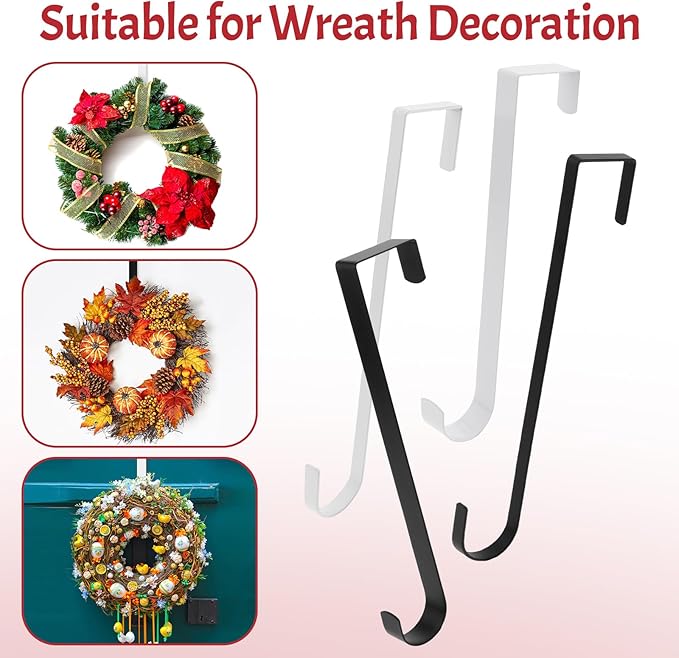 12 in Wreath Hanger for Front Door 2 Pack Black Wreath Hangers Over The Door Wreaths Hanger Hook Hangers Sturdy Hanging Hooks Christmas Fall Halloween Wreaths Decorations Wide