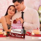 Moucuny 4 Pcs Valentine's Day Table Decorations Wooden Heart Valentine Tiered Tray Decor Valentine Day Centerpiece Rustic Decorative Heart Block Signs Gift Farmhouse Valentines Decor for Home Kitchen