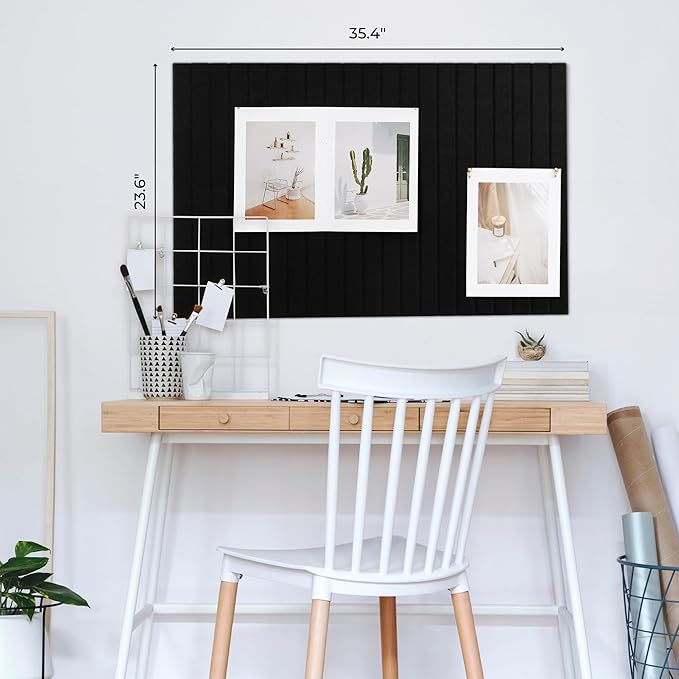 Felt Bulletin Board 35" x 24" - Stylish Cork Board Alternative for Office & Wall Decor – 6 Customizable Adhesive Tiles w/Golden Pins are Perfect to Display Your Photos