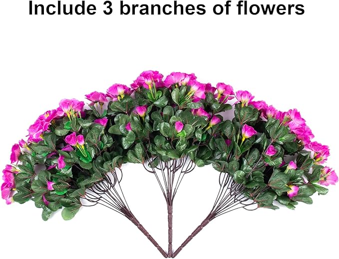 HyeFlora Artificial Faux Outdoor Flowers Plants for Spring Summer Decoration, Fake Silk Fuchsia Camellia UV Resistant Look Real for Planter Outside Front Door Porch Patio Balcony, 3 Large Bundles
