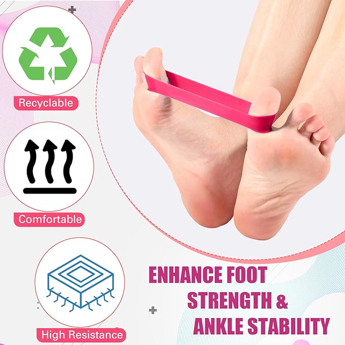 Set of 5 Toe Stretcher Band Separator Spacer Bunion Correction Hallux Valgus Alignment Foot Stretcher Straightener Resistance Loop Yoga Exercise Foot Care with Carry Bag(Pink)
