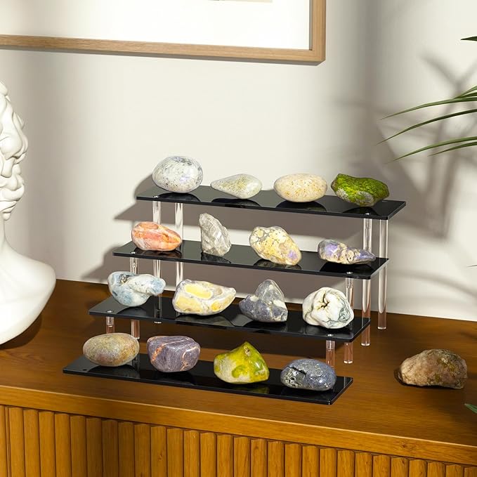 4 Tier Acrylic Display Risers, Black Perfume Organizer Stand, Large Cupcake Stand Holder, Dessert Display for Party, Display Shelf for Figure and Collection, Riser Stand for Decoration and Organizer