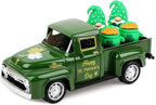 Hxezoc St Patricks Day Shamrock Truck Decor Green Vintage Metal Truck Spring Farmhouse Tabletop Mantle Decoration for Home Kitchen Office St Patricks Day Theme Party Supplies