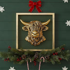 Newinhome Animal Heads Wall Decor (Includes Metal Frame) Resin Animals Sculptures Head Wall Hanging Decoration Gold vintage Wall Sculpture for Living Room Bedroom Office(Highland cattle)