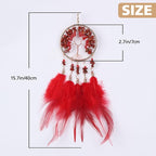 Pretty Jolly Small Tree of Life Crystal Stone Dream Catchers Red Feathers Mini Dreamcatchers for Cars Rear View Mirror Hanging Decoration Good Luck Travel Charm Bedroom Ornaments for Women Girls