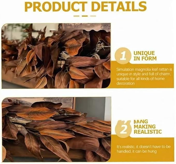 Brown Leaf Wreath, Artificial Realistic Reusable Leaf Swag Fall Porch Decorations Outdoor for Mantle Fall Decorations for Home (1-280)