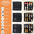 2 Pack Shoe Organizer for Closet, Fits up to 32 Pairs, Adjustable Dividers for Shoe Storage, Space-Saving Shoe Bins and Clear Top, Black