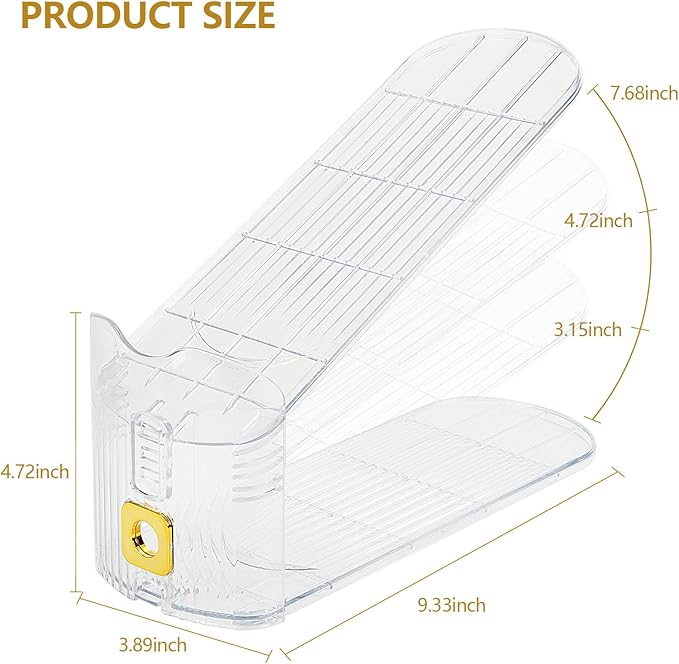 Shoe Slots Organizer,Adjustable Shoe Stackers,12 Pack Shoe Space Savers,Shoe Storage Holder for Closet,Transparent