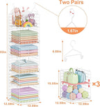 6 Tier Raised-Height Hanging Closet Organizer, Stackable Sweater Organizer for Closet, Wire Storage Basket Bins for Clothes Purse Shoes, Hanging Shelves with 4 Hooks & 3 Dividers Adjustable