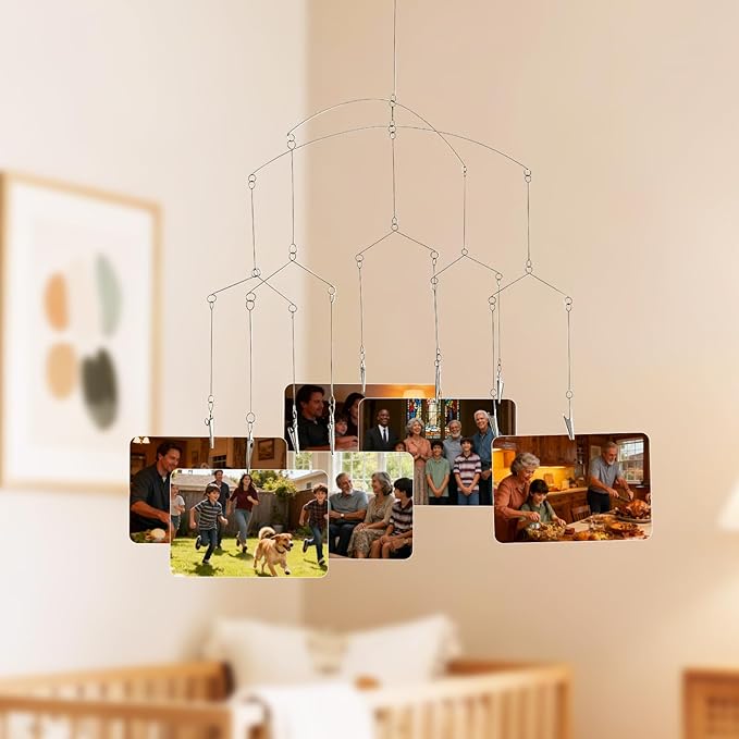 Wind Chime Style Photo Clip Geometric Photo Mobile Metal Hanging Mobile for for Hanging Pictures Notes Postcards Memo Artworks Home Decor