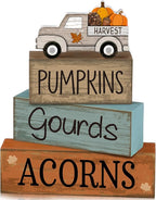 Lineshading 4 Pcs Fall Decoration for Home Fall Truck Decor Thanksgiving Tiered Tray Decor Thanksgiving Centerpiece Decorative Pumpkin Truck Block Signs Gift Farmhouse Autumn Table Decoration for Home