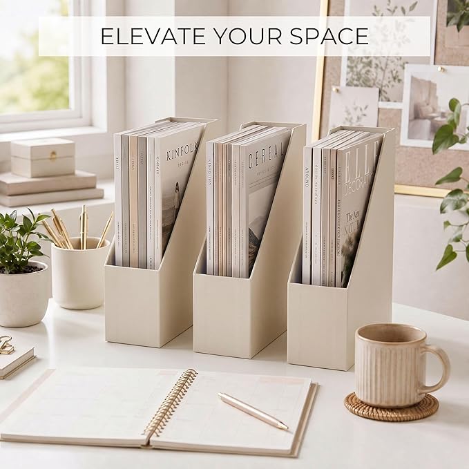 Beautiful Magazine Holder Set of 3 - Sturdy File Holder to Organize Your Desk Or Shelves - The Perfect Office Storage to Effortlessly Organize Your Paperwork/Files, Magazines, Books Or Binders