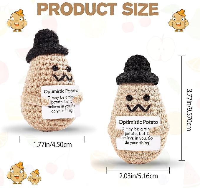 DAFURIET Funny Potato Crochet Gift, 3.7in Handmade Kintted Wool Doll with Emotional Support Card, Cute Cheer Up Gifts for Friends Dad Birthday Party Desktop Decors(Handsome Potato)