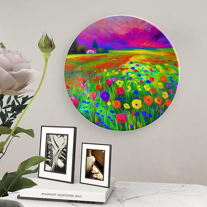 Decorative Plates, A Vibrant Wildflower Field Display Plate for Home Office Kitchen Table Decor Porcelain Plates 8 Inch, Birthday Gifts