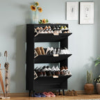 Shoe Cabinet Storage,Modern Freestanding Organizer with 3 Flip Drawers,Narrow Shoe Rack Cabinet for Entryway,Black